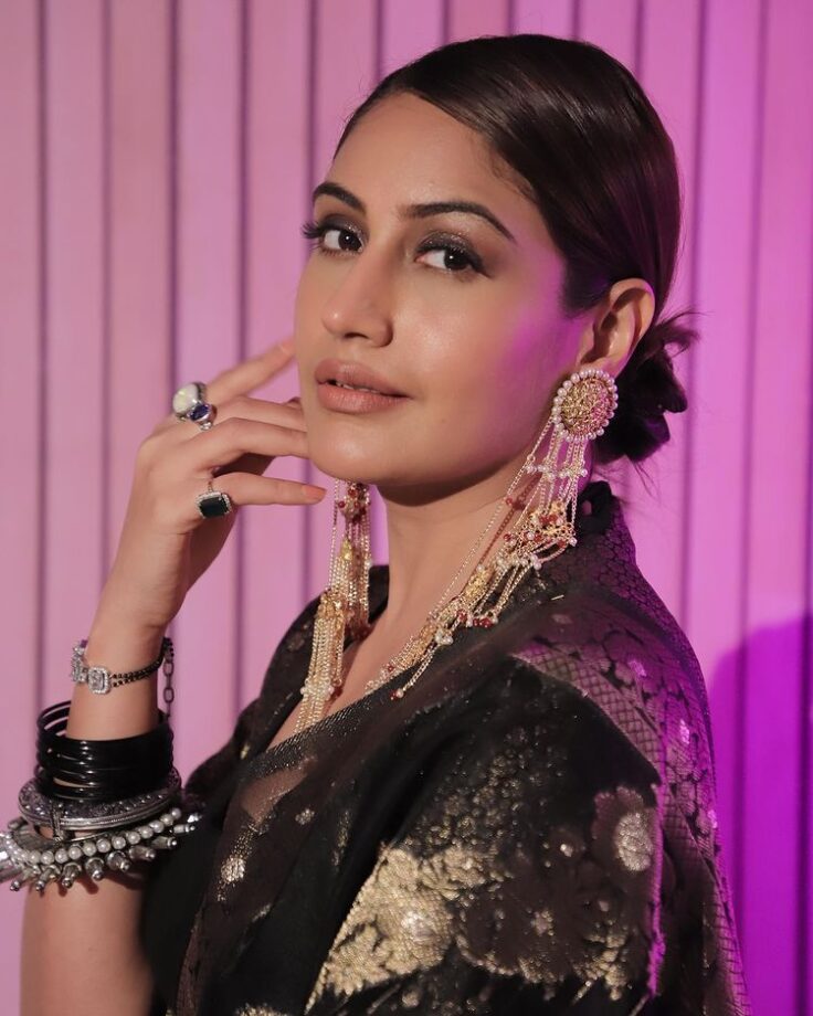 Surbhi Chandna dazzles in black see-through transparent saree with matching earrings, we are in awe 783369