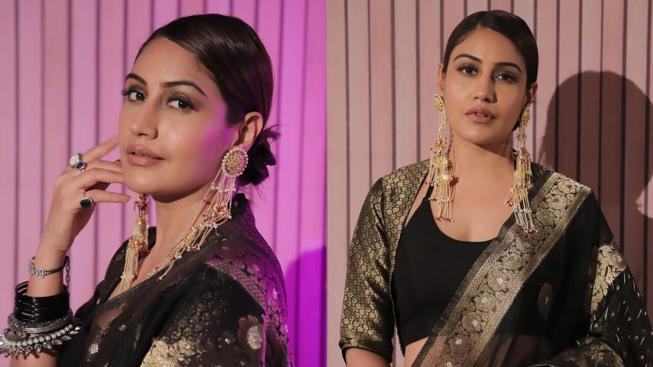 Surbhi Chandna dazzles in black see-through transparent saree with matching earrings, we are in awe 783361