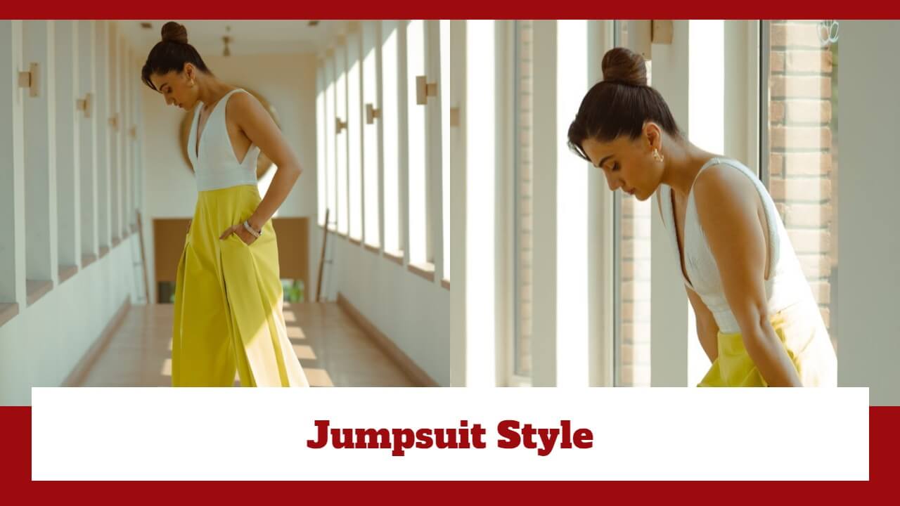 Taapsee Pannu Is Hot To Handle In This Cool Jumpsuit In Yellow and White Combination 779518
