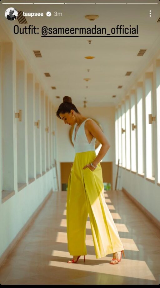 Taapsee Pannu Is Hot To Handle In This Cool Jumpsuit In Yellow and White Combination 779513