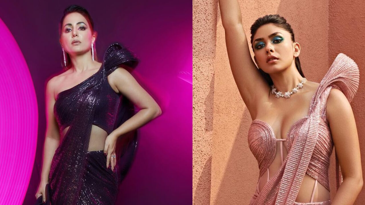 Fashion Faceoff: Mrunal Thakur VS Hina Khan: Who Is Queen In Shimmery Indo-western Saree 799306