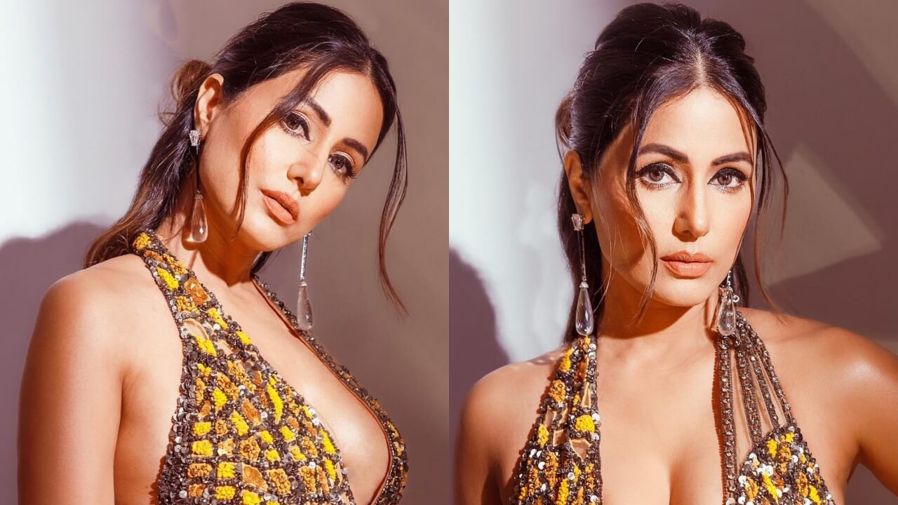 Hina Khan owns the plunge neckline like a boss with gold shimmers, see pics 802385