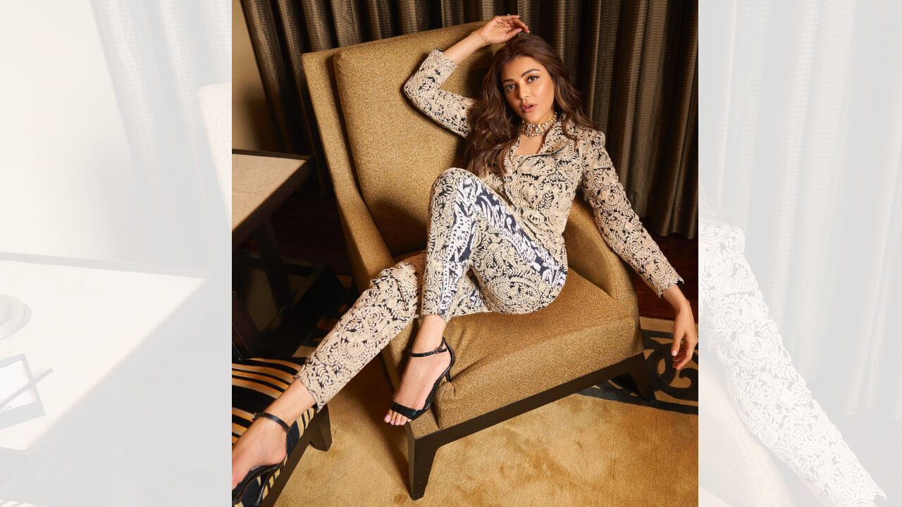 Kajal Aggarwal Shows Her 'Fashion Fusion' In Blue-beige Printed Pantsuit 793659