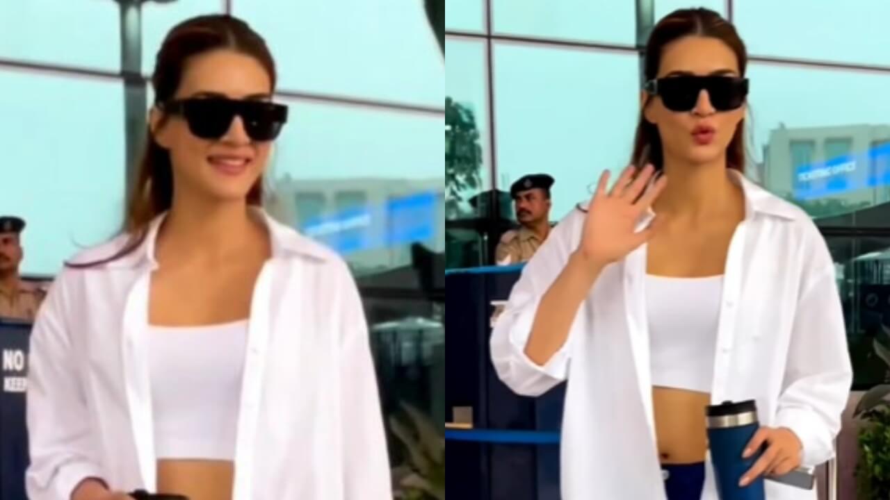 Kriti Sanon's white bralette and unbuttoned shirt style is airport fashion goals 799404