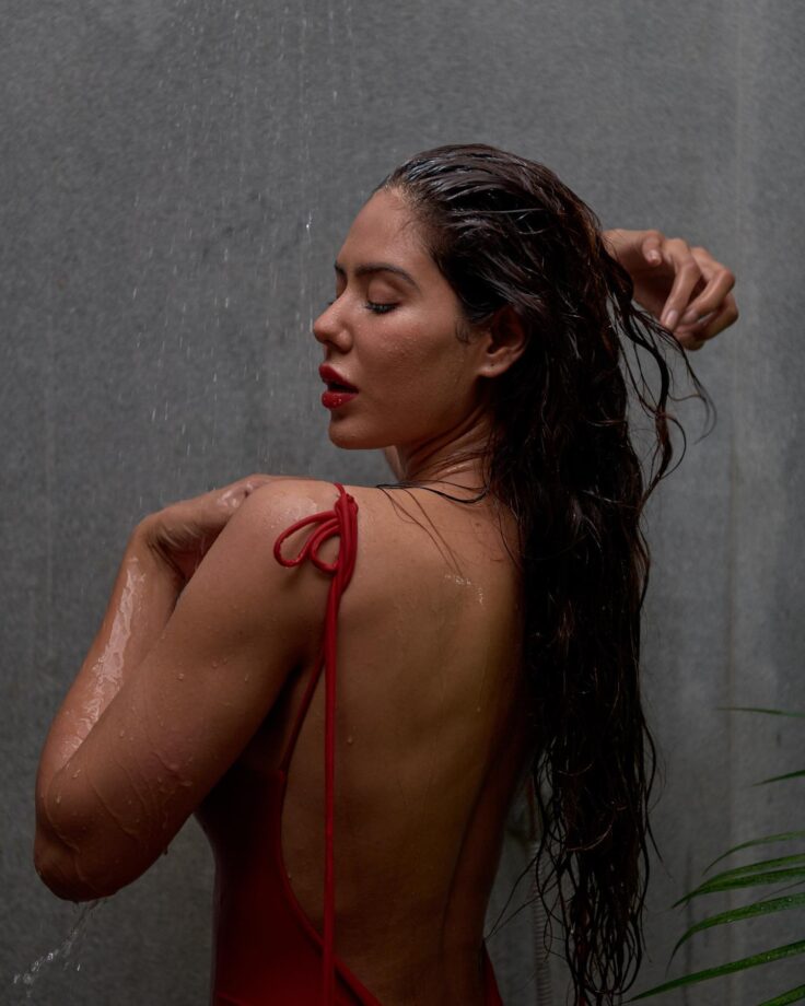 Sonam Bajwa rings in red hot backless bodycon under shower, see pics 795116