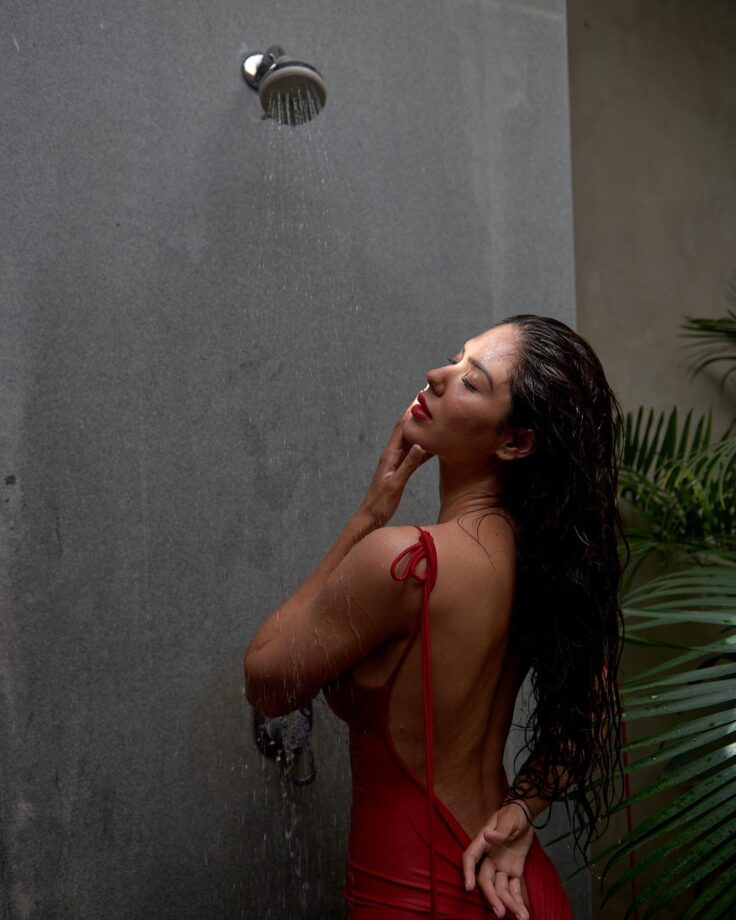 Sonam Bajwa rings in red hot backless bodycon under shower, see pics 795119