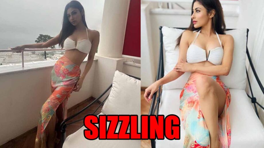 Mouni Roy Grabs Eyeballs In Sizzling In White Bralette And Multicoloured Sarong 807983