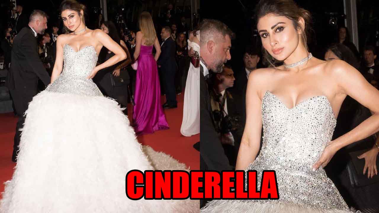 Mouni Roy Turns Cinderella In Sparkling White Feathered Gown At Cannes