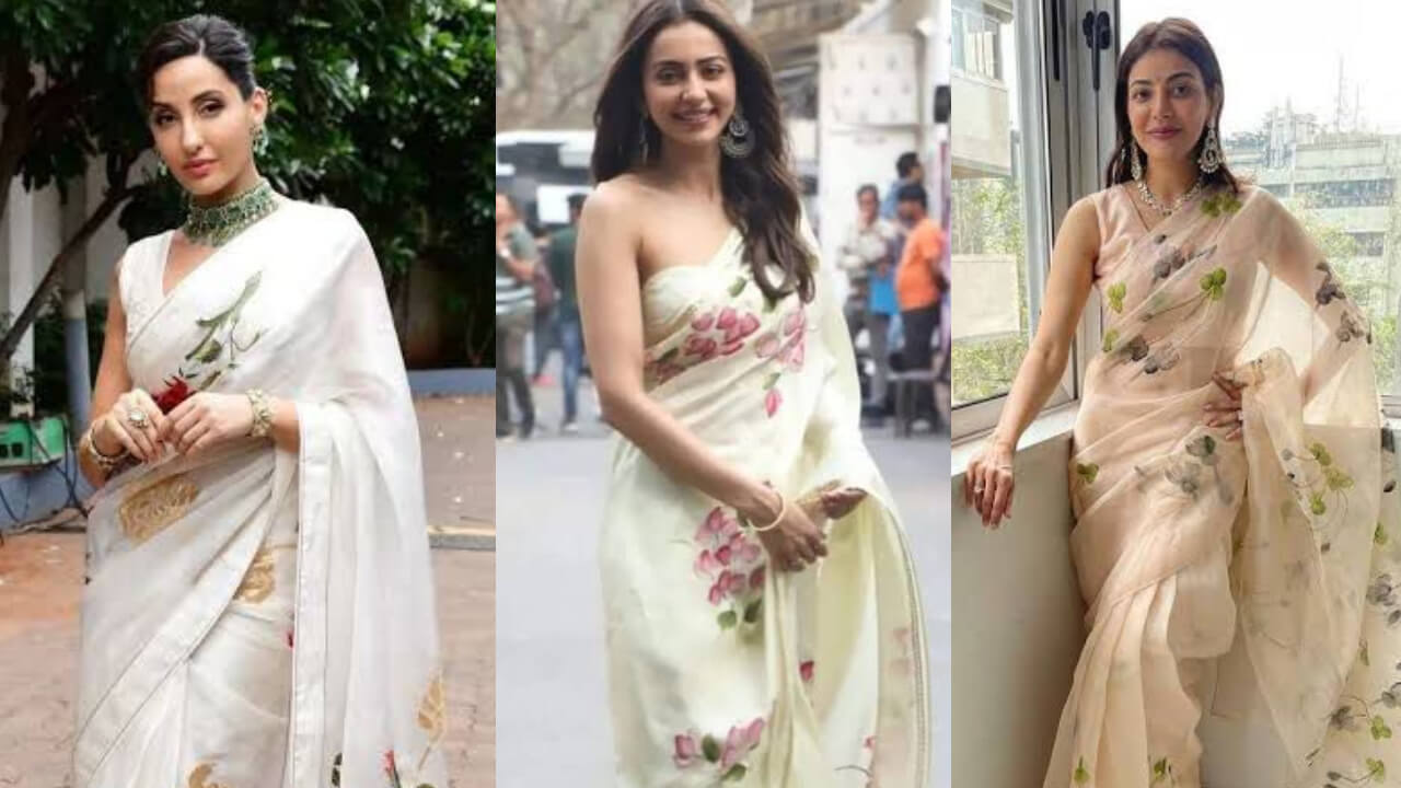 Rakul Preet Singh, Kajal Aggarwal and Nora Fatehi stab hearts in see-through floral sarees, come check out 809376