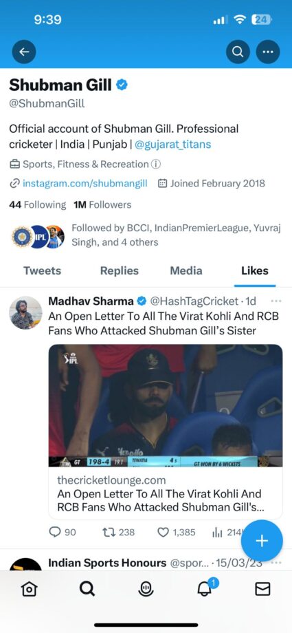 Shubman Gill likes 'open letter' to Virat Kohli and RCB fans for attacking his sister, check out 809729