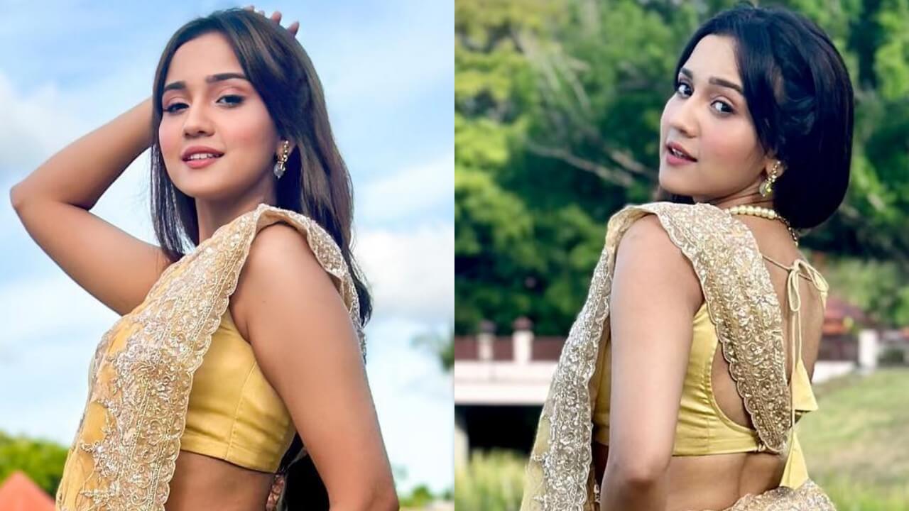 Ashi Singh’s desi vibe in stunning golden shimmery saree is wow