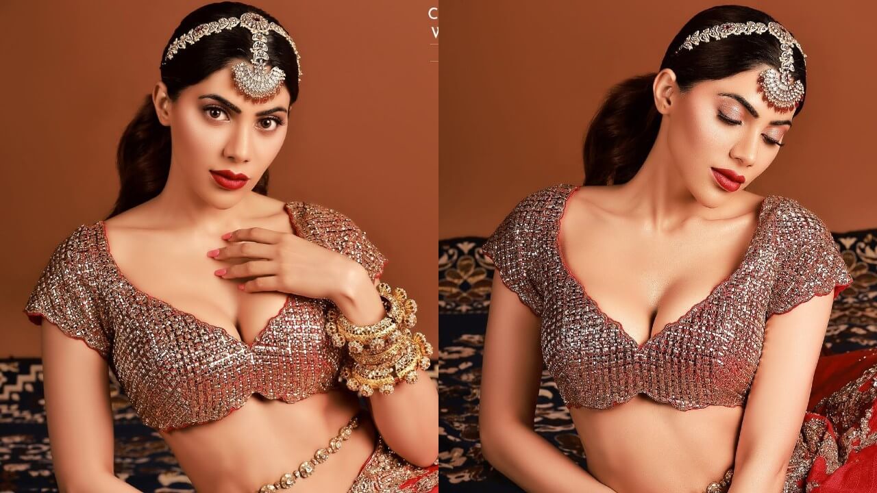 Nikki Tamboli is irresistible, bold and beautiful in deep-neck shimmery blouse and lehenga, come check out