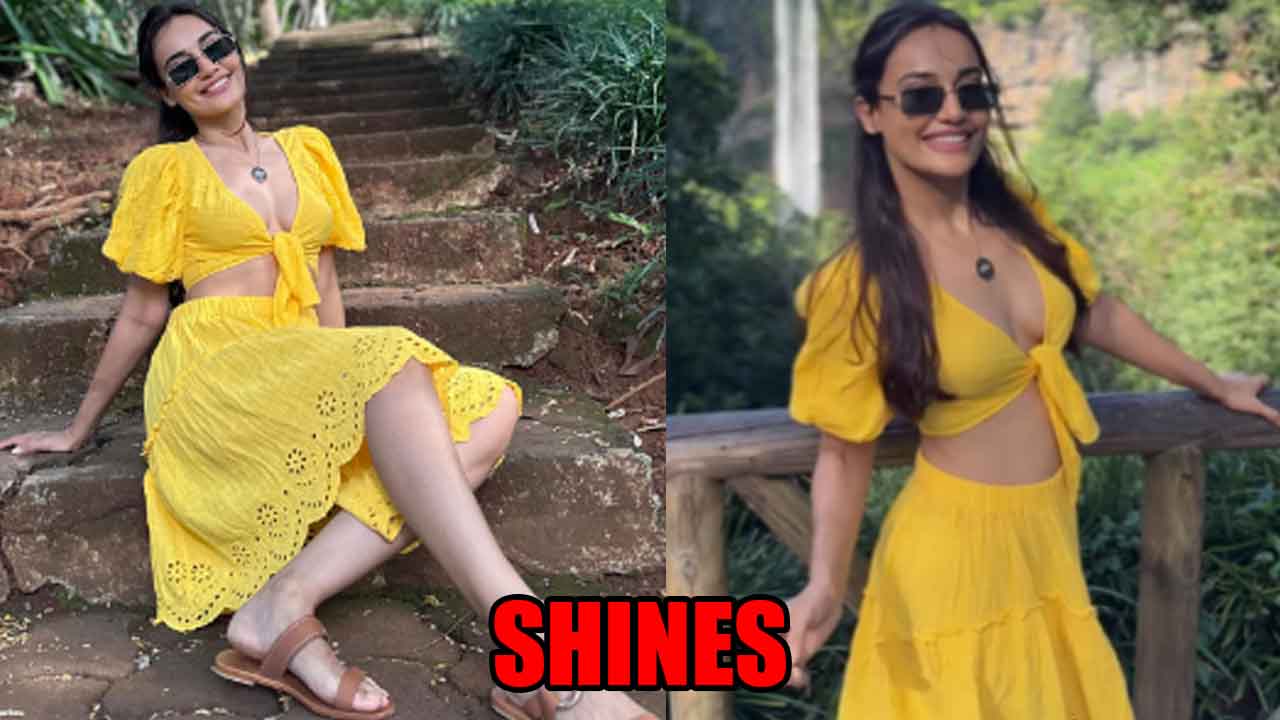 Surbhi Jyoti soaks up the sun in yellow bralette top and mini skirt, see photos 815315