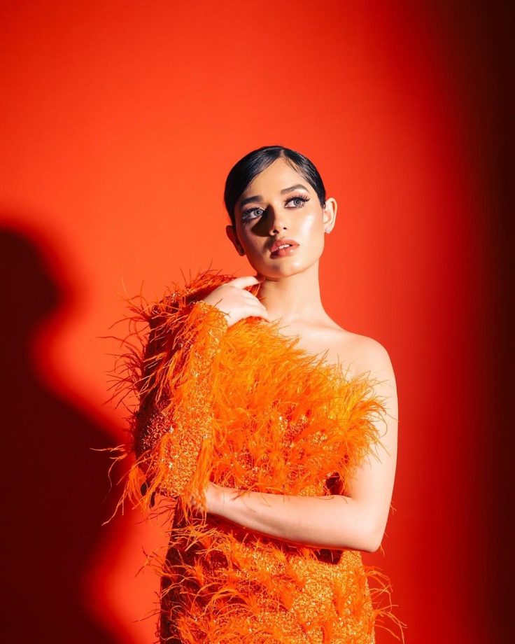 Jannat Zubair Endorses Colour Orange In Style Wearing A Feathery Bodycon; Check Pics 822701