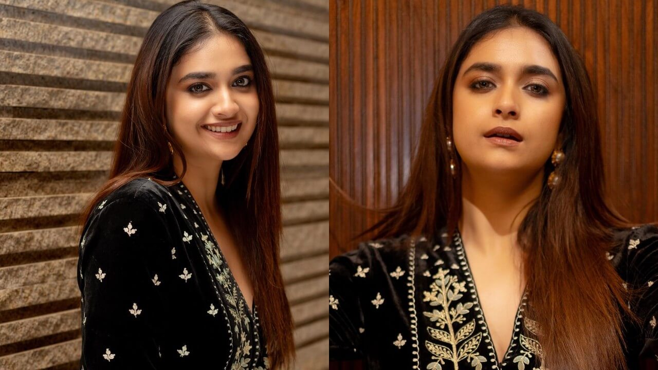 Keerthy Suresh Turns Muse In Ethnic Black Embroidered Kurta And Dewy Makeup 835635