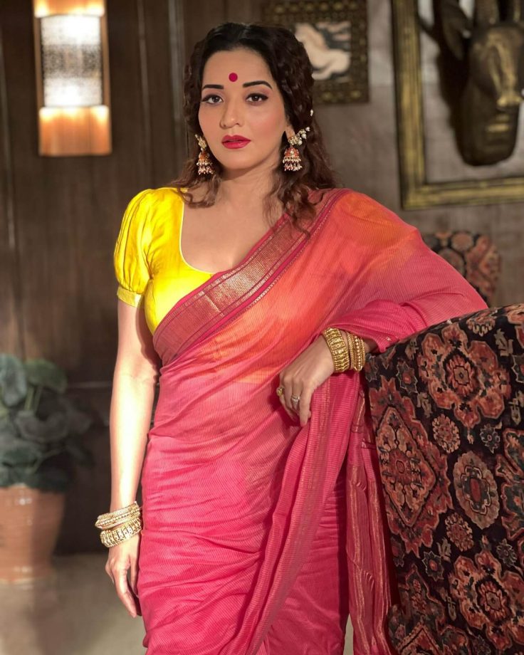 Monalisa Paints It All Pink In A Sheer Saree And Backless Blouse