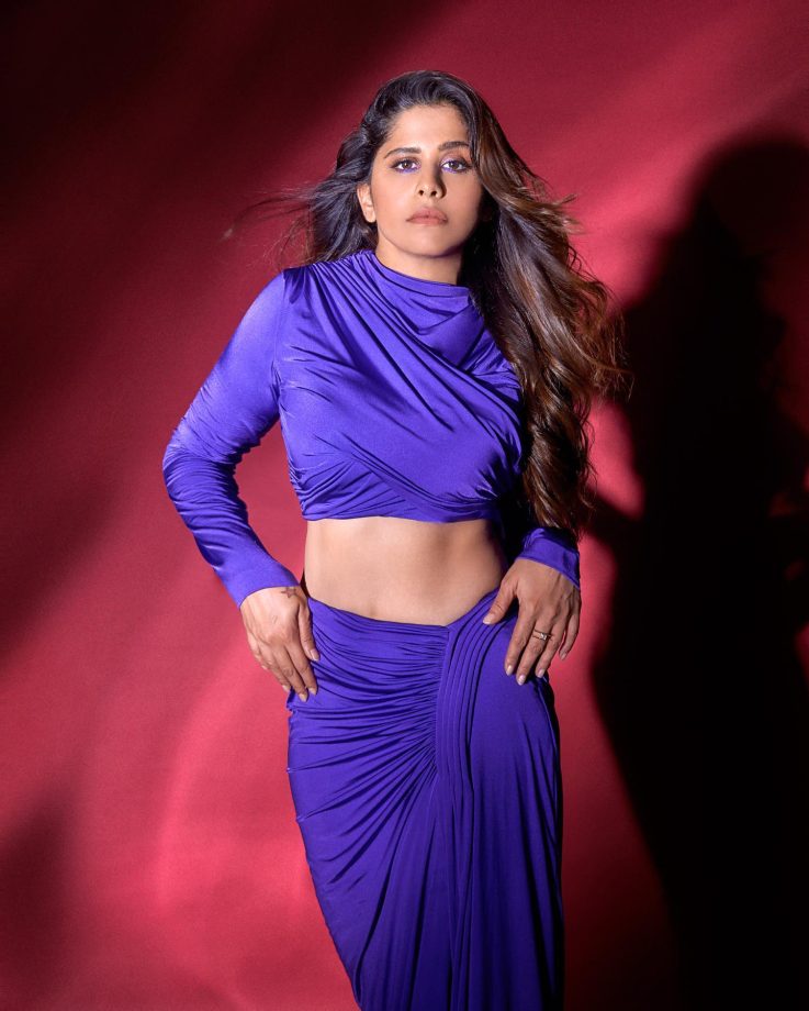 Saie Tamhankar Embodies Glamour In Purple High Neck Top And Skirt 839350