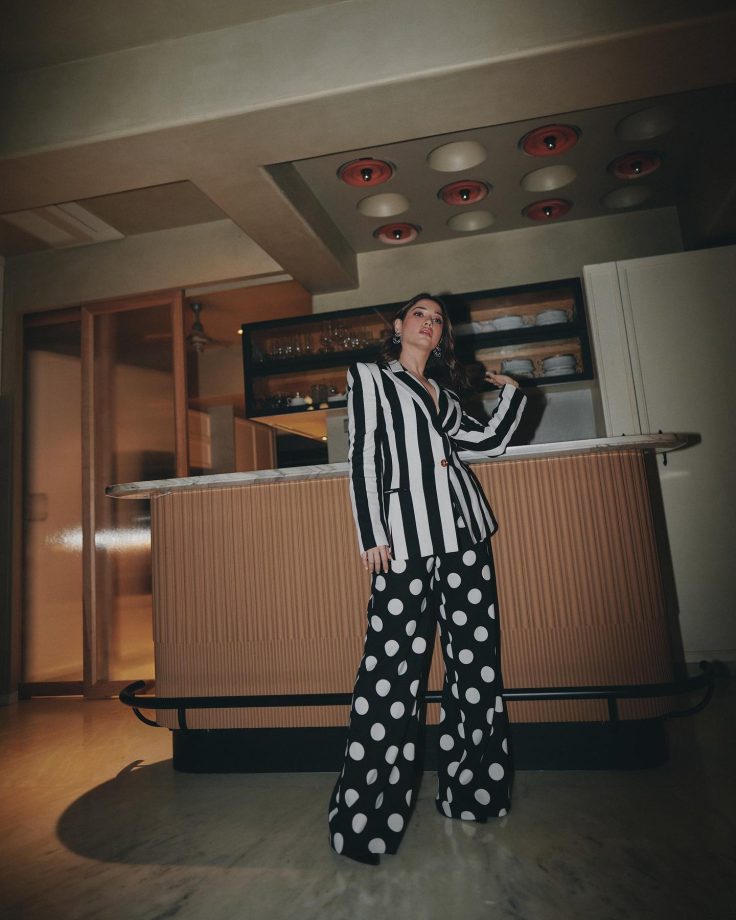 Tamannaah Bhatia channels vintage glam in striped blazer and polka dot pants 835064