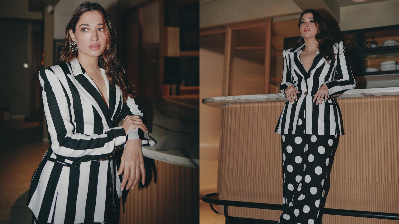Tamannaah Bhatia channels vintage glam in striped blazer and polka dot pants 835066