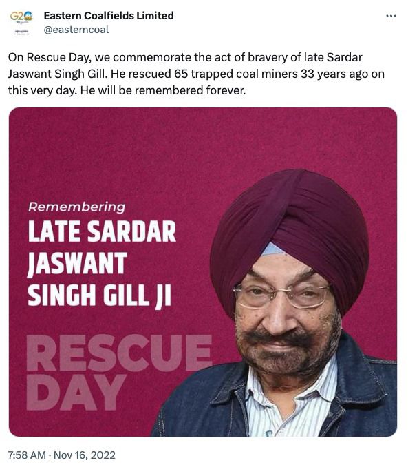 16th November declared as Rescue Day to honor the act of bravery of the Late Sardar Jaswant Singh Gill 843059