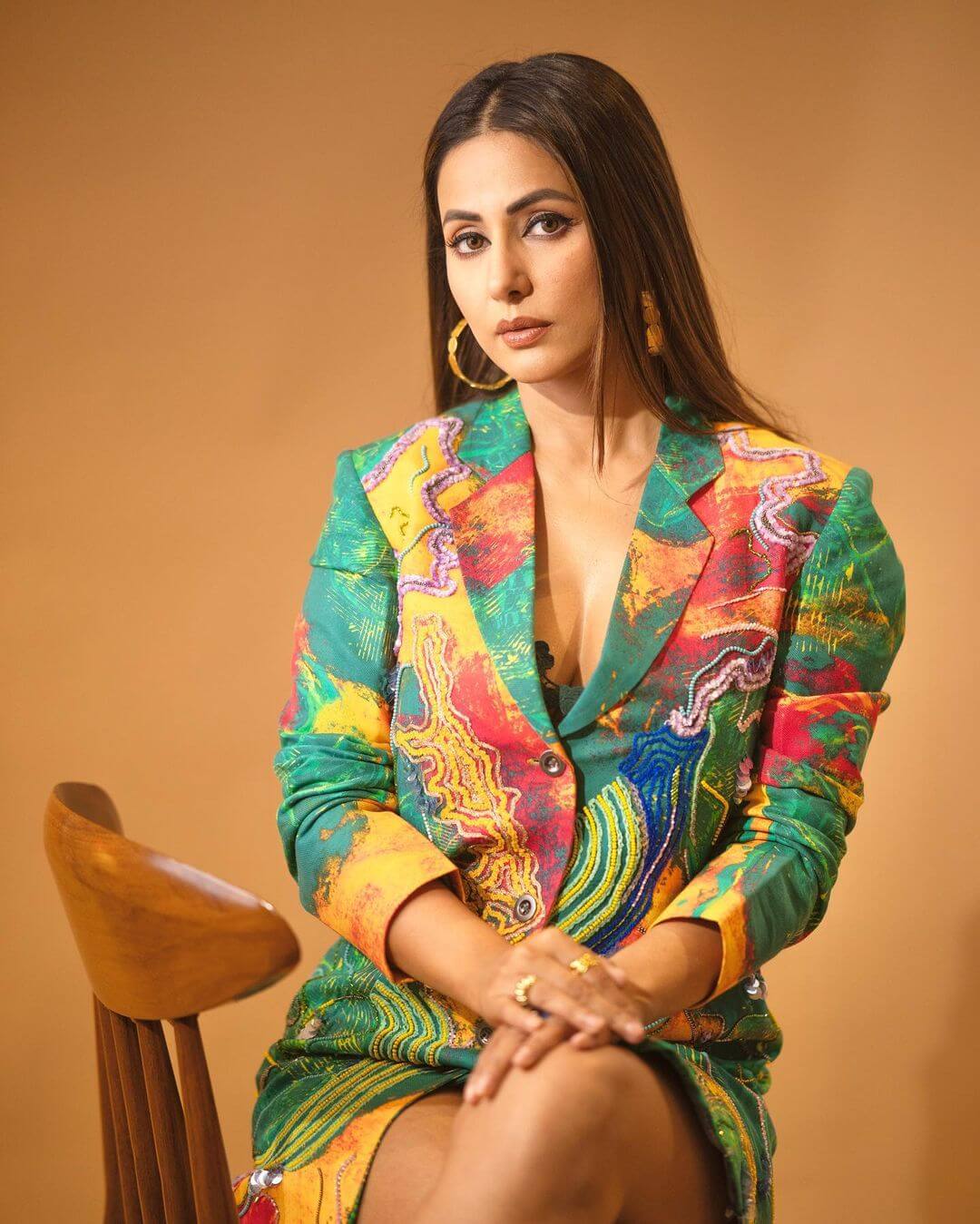 Hina Khan Goes Chic In Colorful Sequin Jacket Dress And Gold Hoops 846611