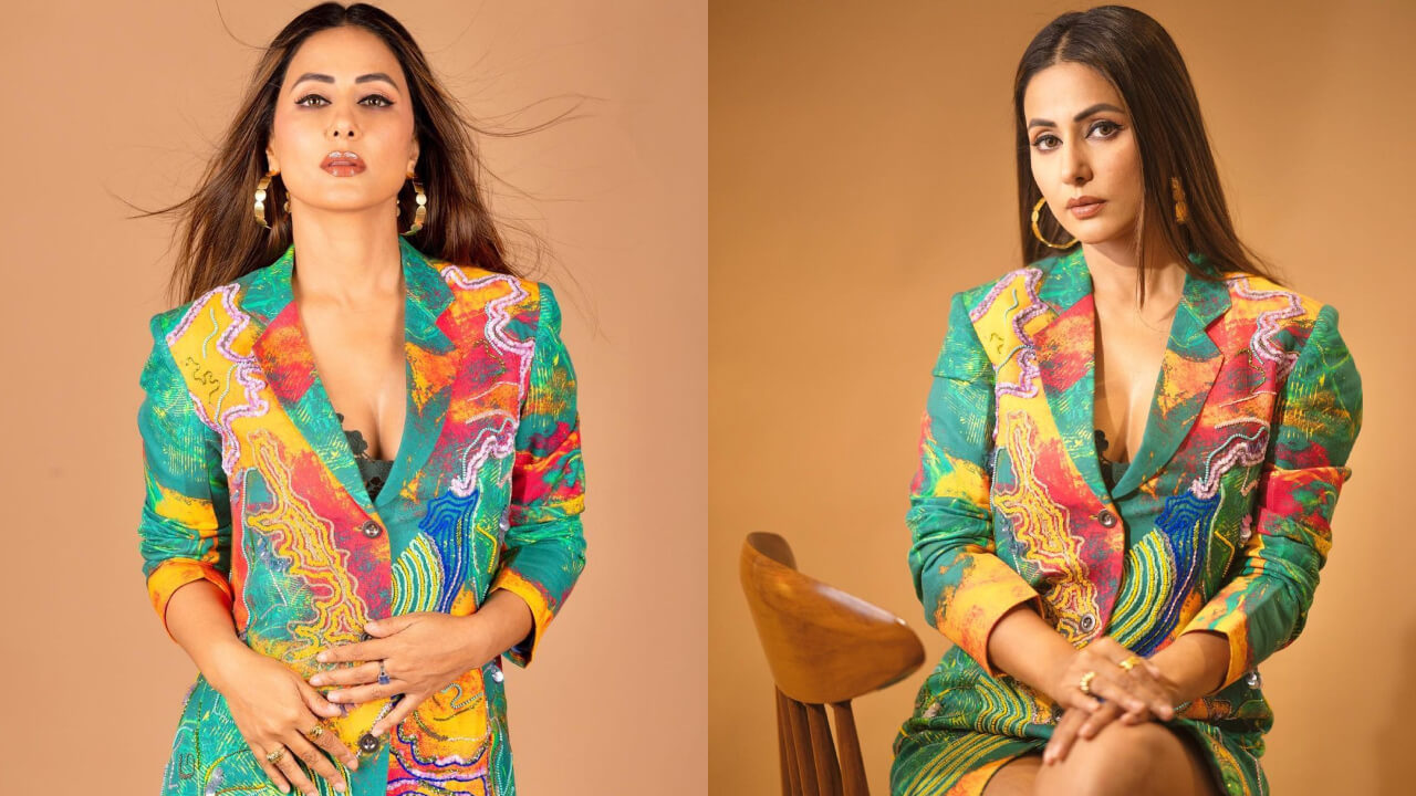 Hina Khan Goes Chic In Colorful Sequin Jacket Dress And Gold Hoops 846601