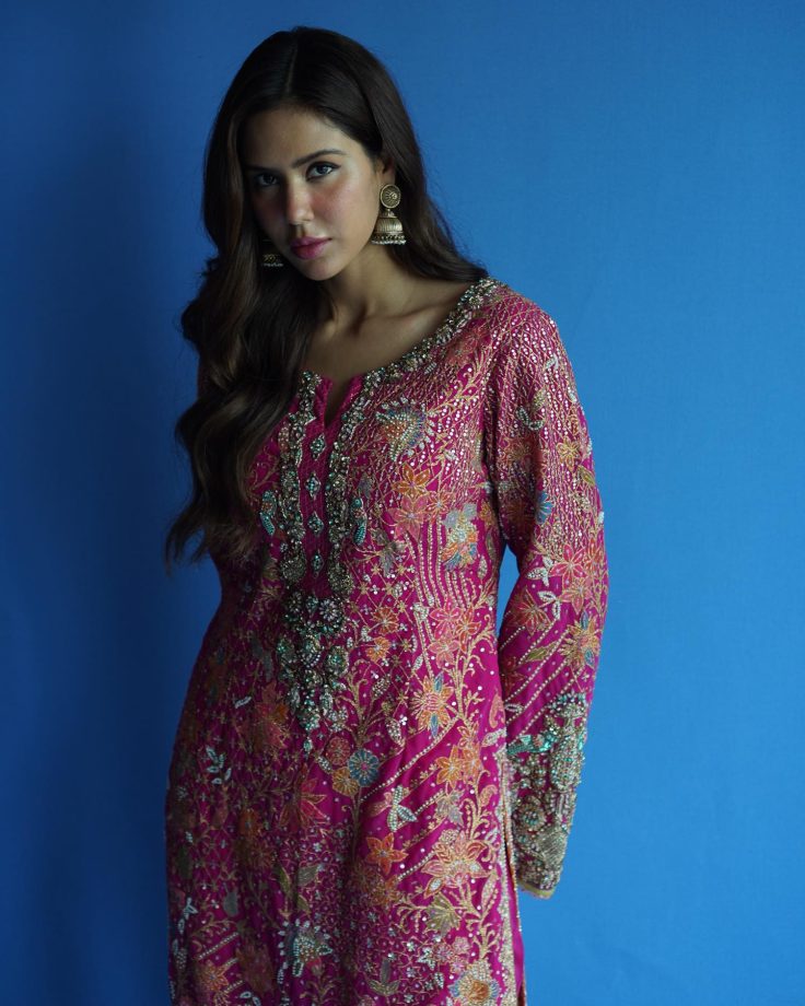 Sonam Bajwa Channels Royal Allure In Pink Intricately Crafted Salwar Suit 843869