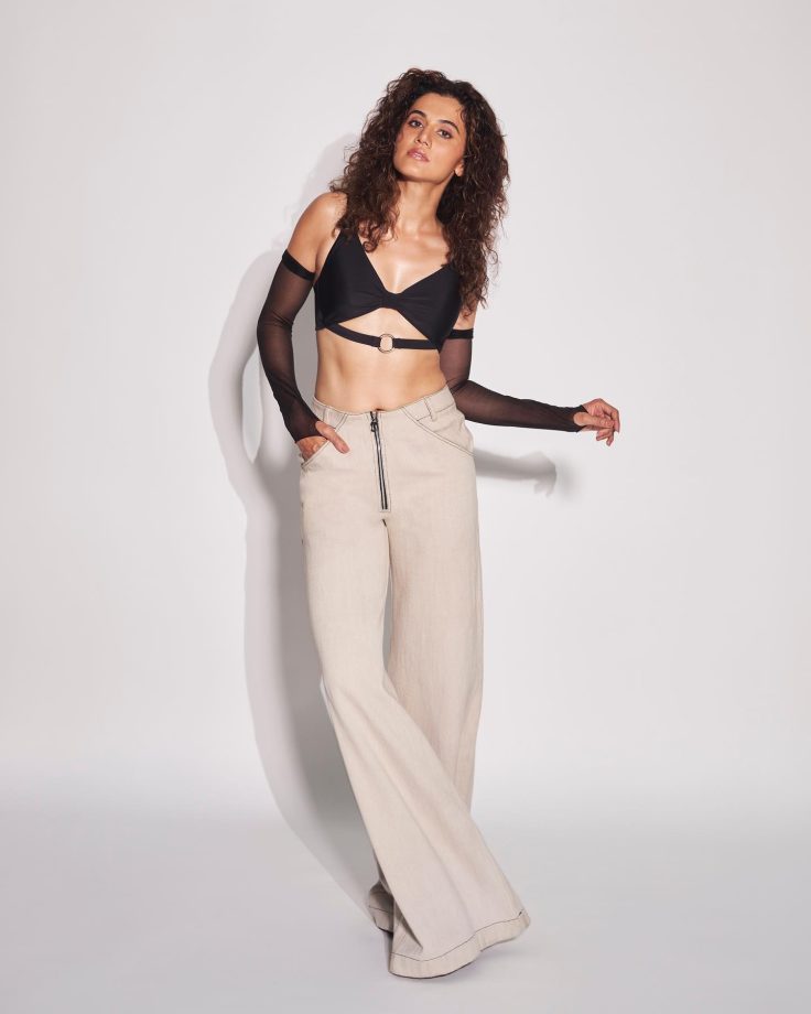 Tapsee Pannu Epitomises Glam In Bralette And Flare Pant 844291