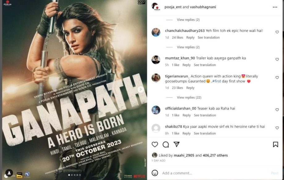 After taking social media by storm with the first look of Tiger Shroff and Kriti Sanon from Ganapath: A Hero Is Born, fans are now eagerly waiting for the teaser 853633