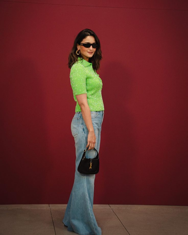 Gucci's Global Ambassador Alia Bhatt shines in green bling T-shirt and bell-bottom jeans at Milan Fashion Week 854621