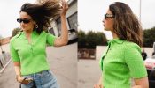 Gucci's Global Ambassador Alia Bhatt shines in green bling T-shirt and bell-bottom jeans at Milan Fashion Week 854627