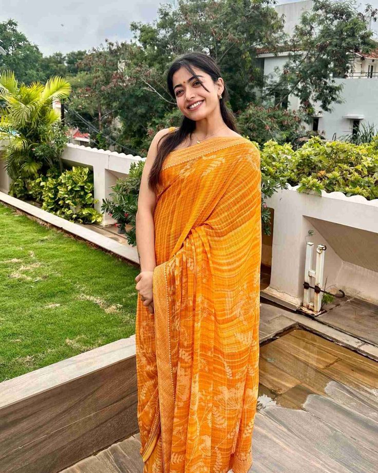 In Pics: Rashmika Mandanna gives traditional flair in embellished golden saree 849050