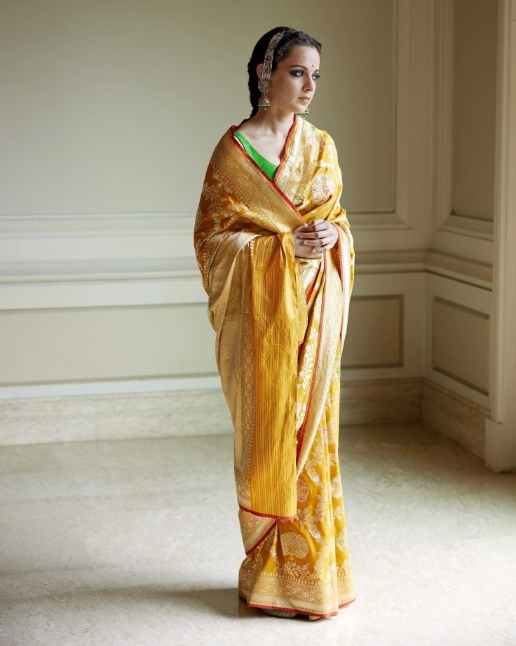 Kangana Ranaut articulates vintage romance in yellow Banarasi saree 849177