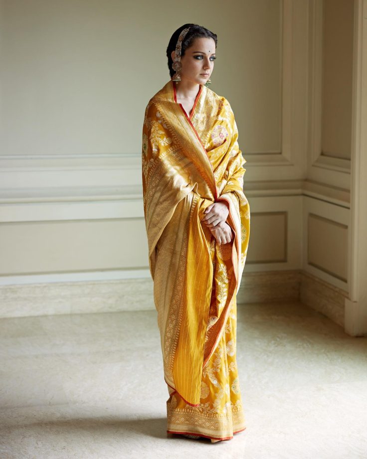 Kangana Ranaut articulates vintage romance in yellow Banarasi saree 849175