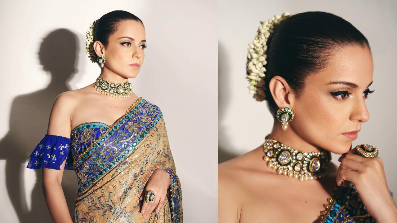 Kangana Ranaut Exudes Galactic Glow Decked In Stones And Sequins Embellished Saree 848576