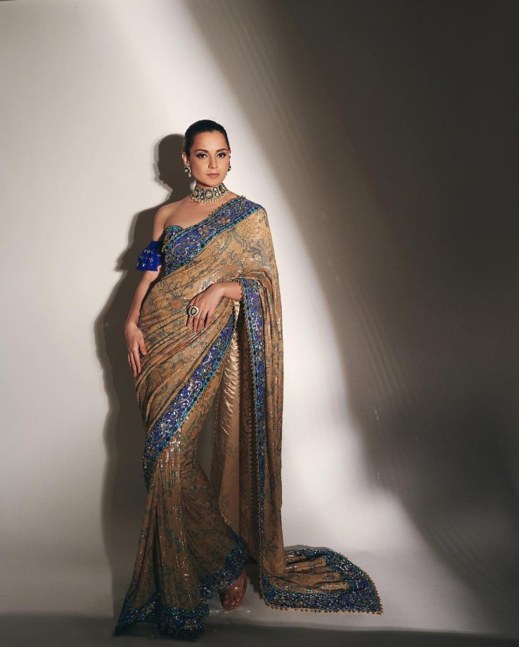 Kangana Ranaut Exudes Galactic Glow Decked In Stones And Sequins Embellished Saree 848573