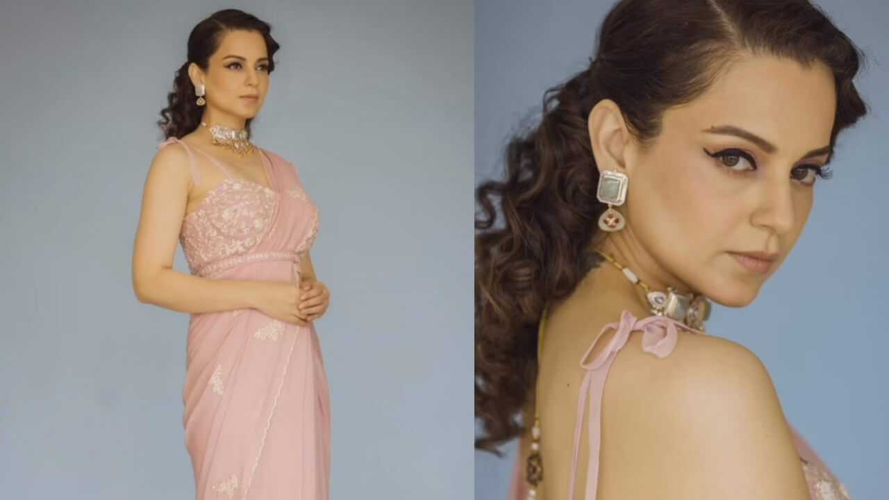 Kangana Ranaut slays In Soft Pink Saree With Bustier Blouse, See Pics | IWMBuzz