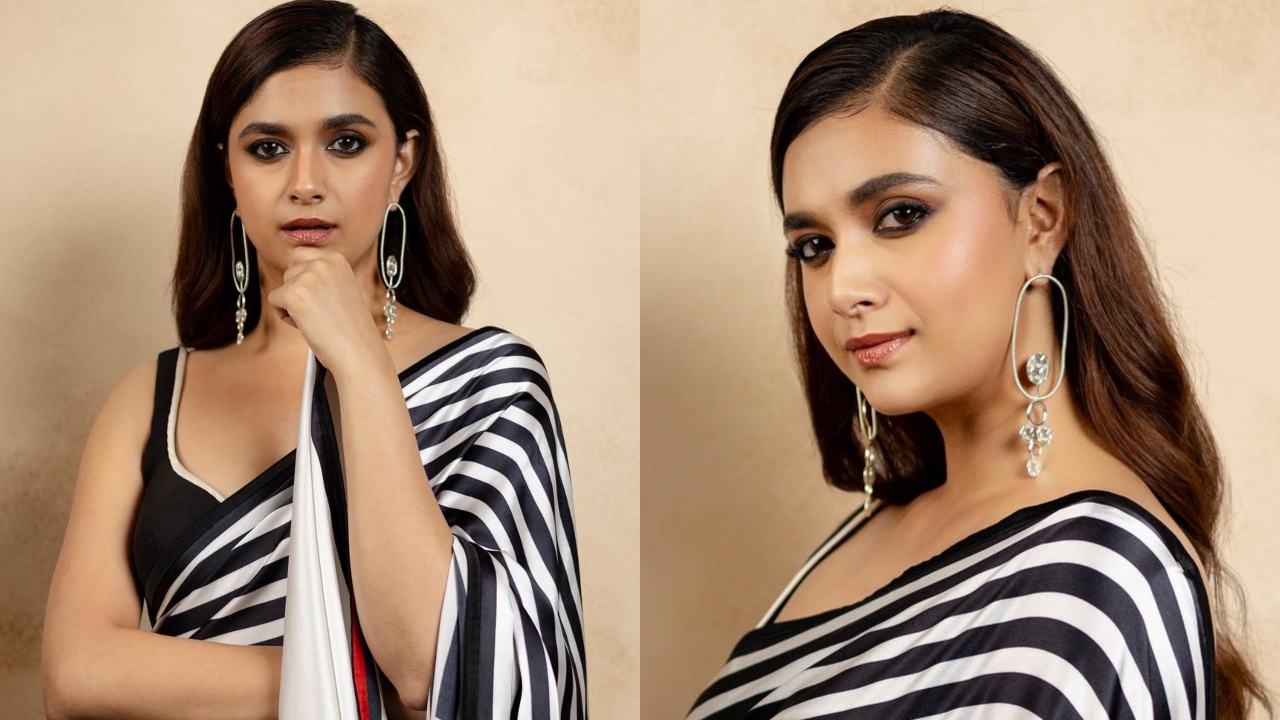 Keerthy Suresh Redefines Retro Vibe In Black-White Stripped Saree And Sultry Blouse With Statement Earrings 851549