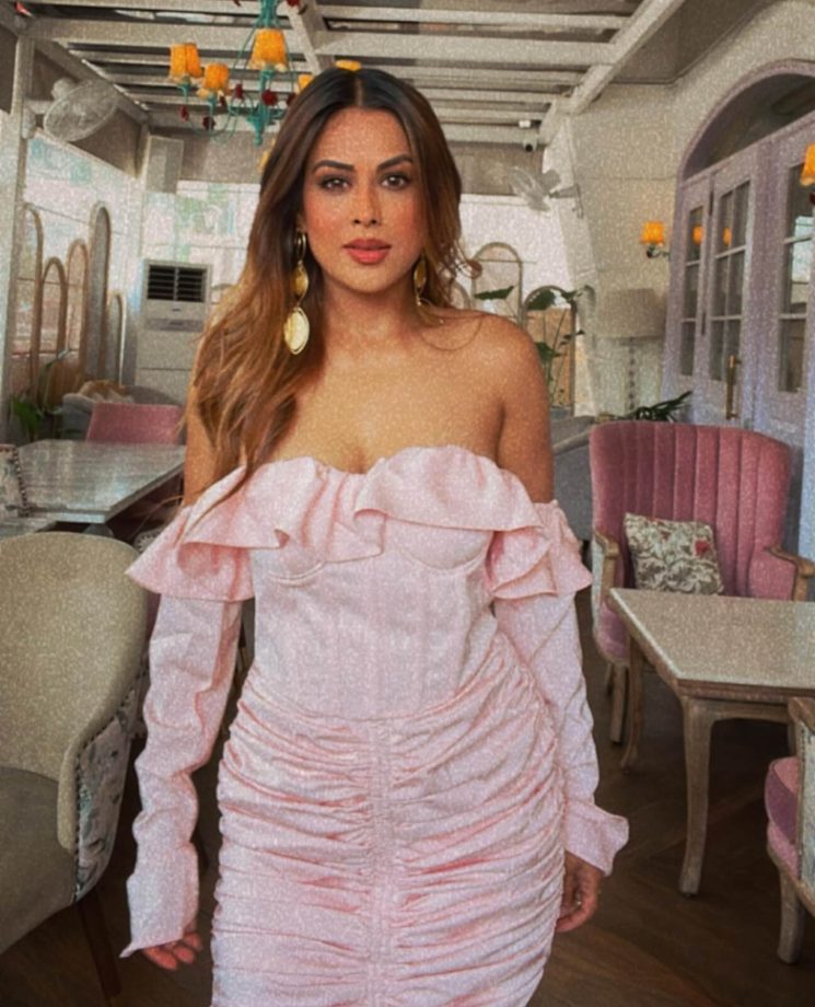 Nia Sharma's Soft Pink Off-shoulder Corset Mini Dress With Frills Is A Perfect Pick For Date Night, See Photos 851626