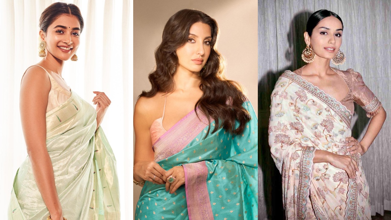 Pooja Hedge, Nora Fatehi, And Manushi Chhillar Make Festive Vibe Special In Traditional Silk Saree With Designer Blouse 853350