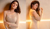 Pranita Subhash shines in a glamorous beige party wear gown 854765