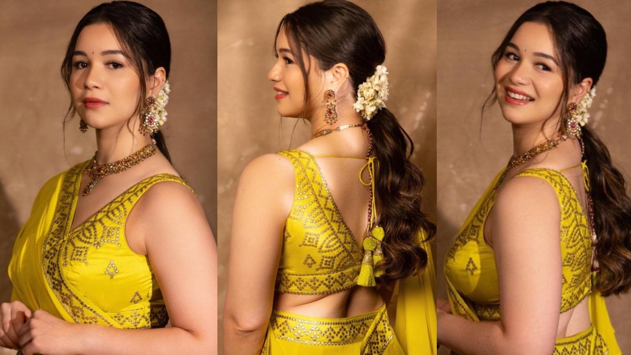 Sara Tendulkar embodies festive power in fluorescent yellow ruffle embroidered saree and backless blouse design [Photos]