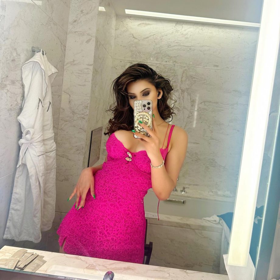Urvashi Rautela Goes Bold Wearing Pink Bustier Mini Dress In Mirror Selfie 855577