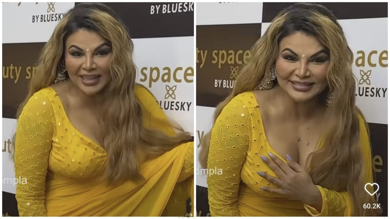 Watch: Rakhi Sawant saves an 'oops moment' in see-through yellow georgette saree 850483