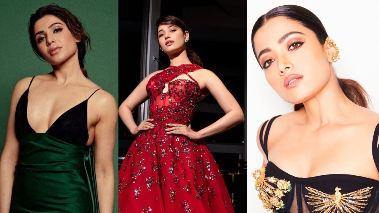 Your perfect go-to hairstyles for party gowns are here! Ft. Rashmika Mandanna, Samantha Ruth Prabhu and Tamannaah Bhatia 853218