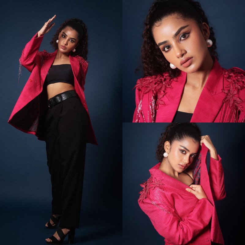 Anupama Parameswaran channels inner barbie in hot pink blazer and black co ord set [Photos] 862595