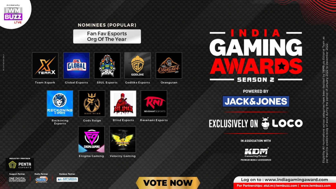 Vote Now: Fan-favourite esports organization of the year? Team Xspark, S8UL, GodLike Esports, Enigma, Orangutan, Gods Reign, Revenant Esports, Blind Esports, Velocity Gaming, Global Esports, Reckoning Esports