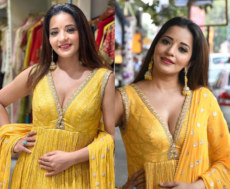 Bhojpuri actress Monalisa looks divine in deep neck yellow embellished salwar suit [Photos] 864633