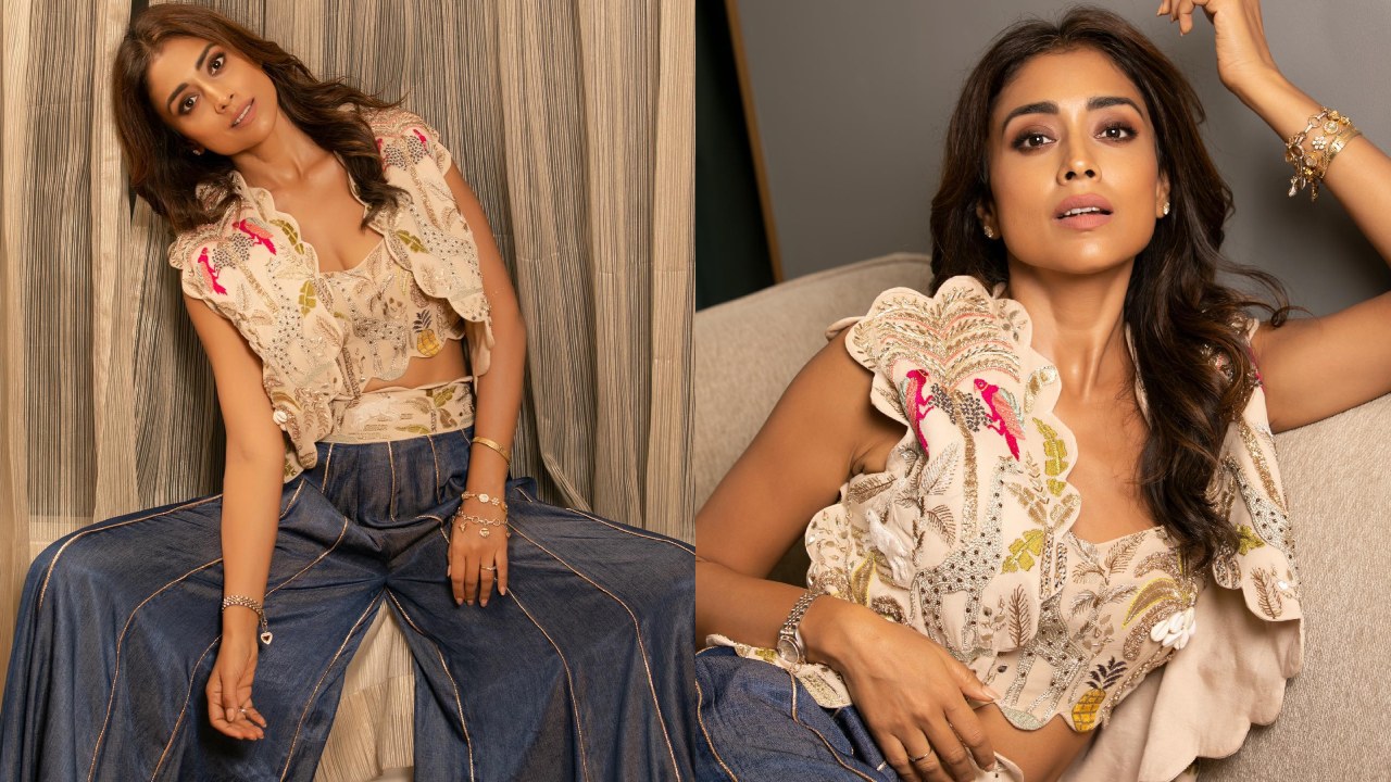 Check Out: Shriya Saran Stuns In Indo-western Style Wearing Crop Blouse And Flare Denim Jeans 857844