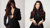 Corporate Couture: Jacqueliene Fernandez startles in black pantsuit and nerdy glasses 865021